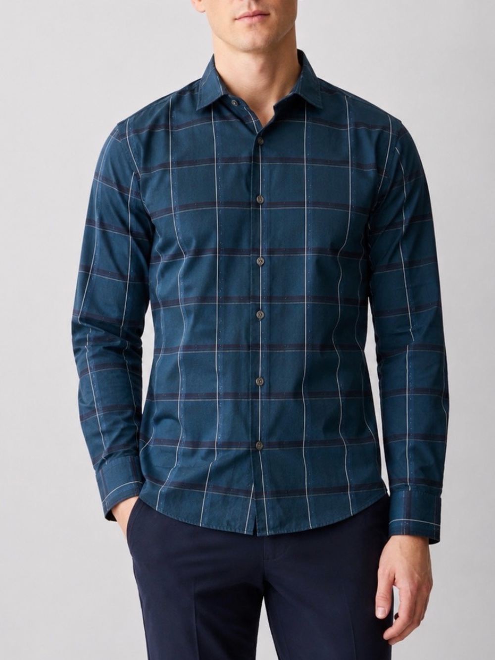 RW&CO Men’s Slim Fit Plaid Button Down Shirt Teal Blue Size Small